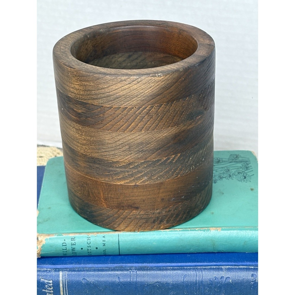VTG Wooden Hand Turned Kitchen Utensil Holder Pencil Pen Desk  Farmhouse 4.5"